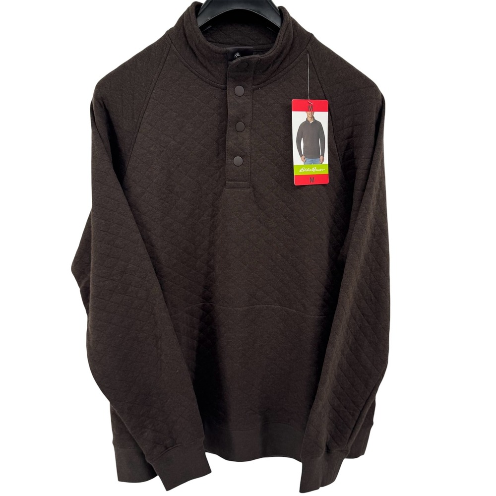 Eddie Bauer Quilted Quarter‎ Snap Pullover Mens Size M Brown 1628553 EM32LK917